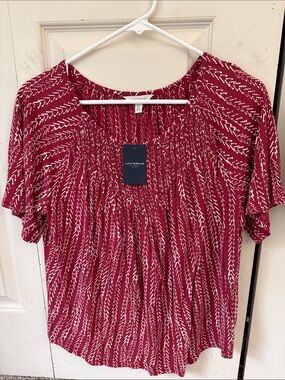 Lucky Brand Wine Red Printed Smocked Top
